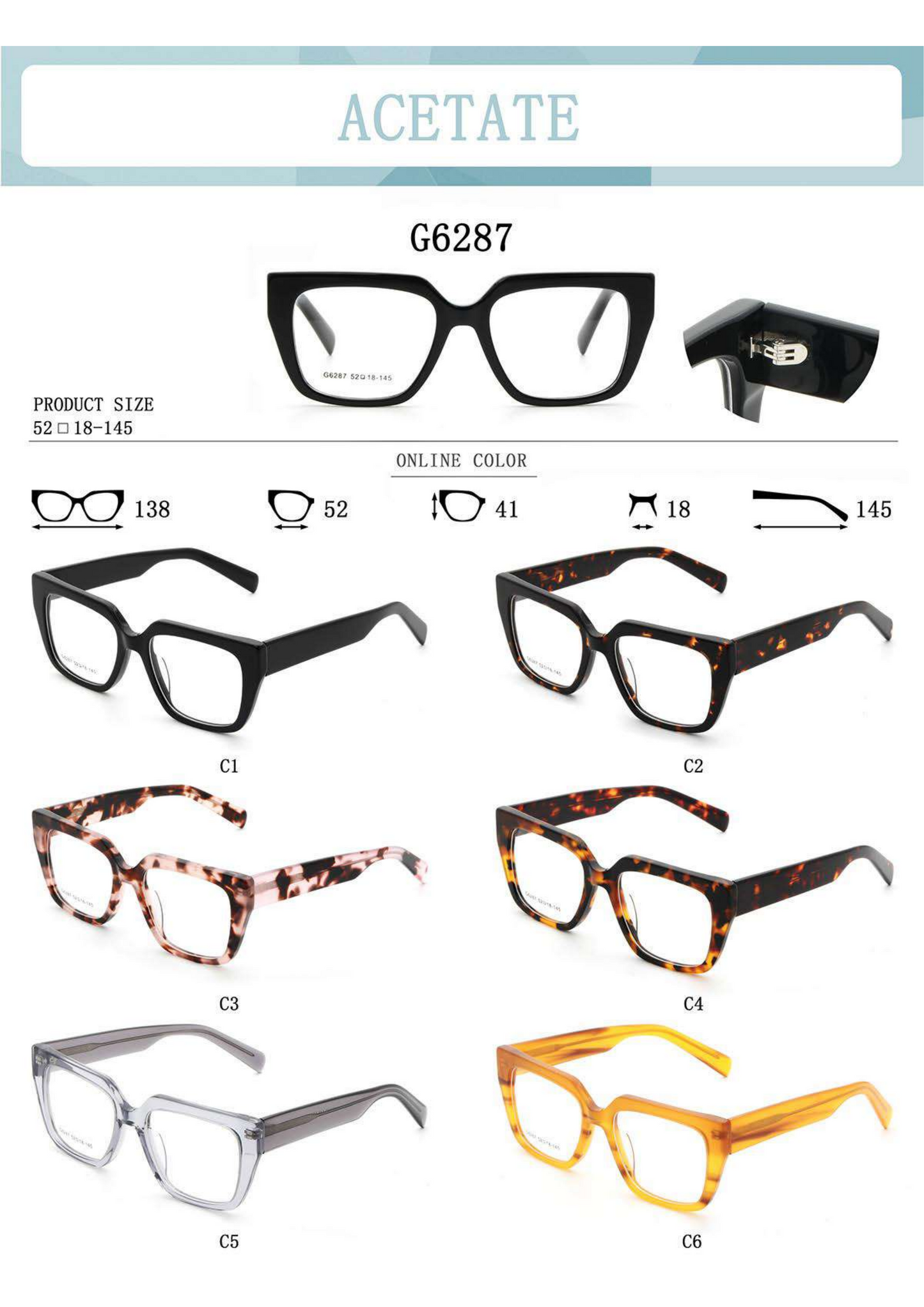 Premium Square Acetate Optical Frame – G6287