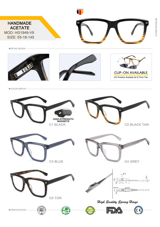 Premium Square Acetate Optical Frame – HG1949-V9
